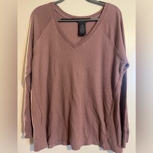 Oversized Mauve V-Neck Waffle Knit Top